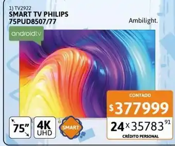 Cetrogar Smart tv led 75" philips 75pud8507/77 4k ultra hd ambilight oferta