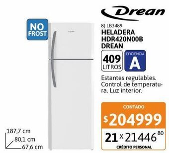 Cetrogar Heladera con freezer drean hdr420n00b 409 lt oferta