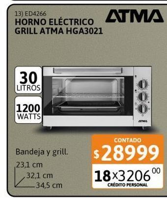 Cetrogar Horno eléctrico grill hga3021 30 lt 1200w atma oferta