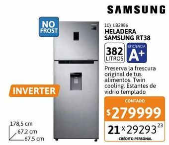 Cetrogar Heladera con freezer samsung rt38 382 litros silver inverter oferta