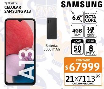Cetrogar Celular samsung galaxy a13 128gb 6.6" 4g negro oferta