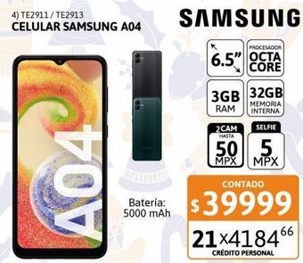 Cetrogar Celular samsung a04 6.5" 3/32gb negro oferta