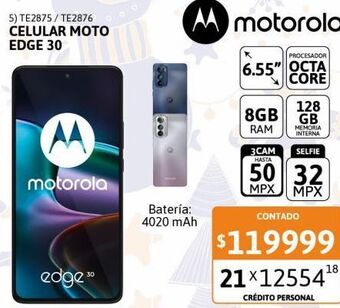 Cetrogar Celular motorola edge 30 6.55'' 8/128gb 32mp gris oferta