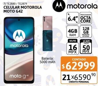 Cetrogar Celular motorola g42 6.43" 4/128gb rosa oferta