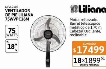 Ventilador de pie 18" liliana par/cro 75w vpc18m