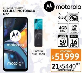 Cetrogar Celular motorola g22 6.53" 4gb 128gb celeste ártico oferta