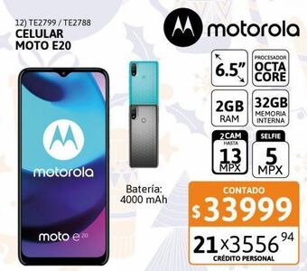 Cetrogar Celular motorola e20 6.5" 2/32 azul oferta
