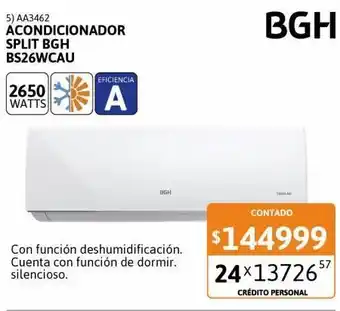 Cetrogar Aire acondicionado split bgh 2650w fc ea bs26wcau oferta