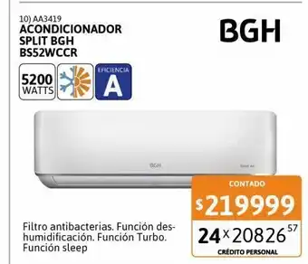 Cetrogar Aire acondicionado split bgh 5200w frío calor ea bs52wccr oferta