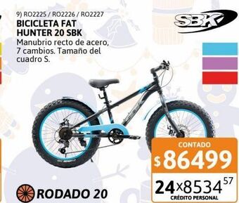 Cetrogar Bicicleta mtb r20" fat hunter 20 s negro con celeste sbk oferta