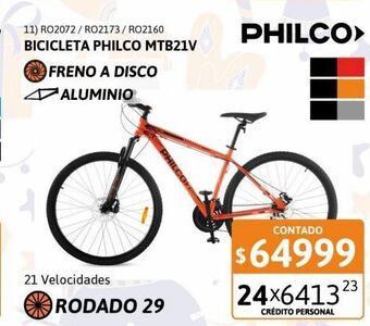 Cetrogar Bicicleta philco r29 mtb 21v t18 al fd gris y negro oferta
