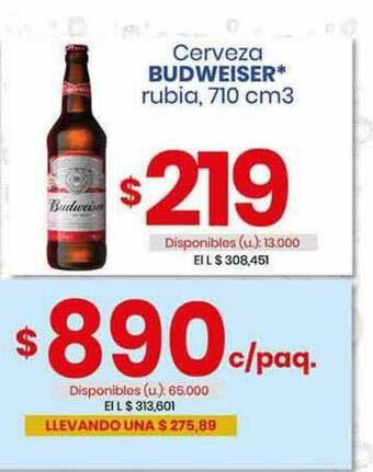 Cooperativa Obrera Cerveza budweiser rubia oferta