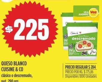 Supermercados Vea Queso blanco cuisine & co clásico o descremado oferta