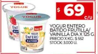 Supermercados DIA Yogur Entero Batido Frutilla / Vainilla Dia x 125g oferta