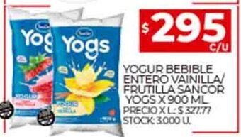 Supermercados DIA Yogur Bebible Entero Vainilla / Frutilla Sancor Yogs x 900ml oferta