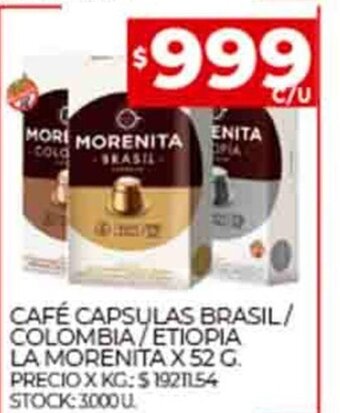 Supermercados DIA Café Capsulas Brasil / Colombia / Etiopia La Morenita x 52g oferta