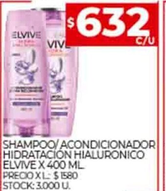 Supermercados DIA Shampoo/ Acondicionador Hidratacion Hialuronico Elvive x 400ml oferta
