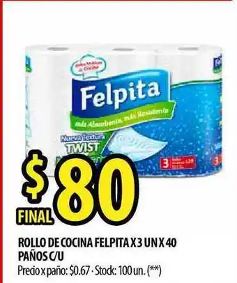 Punto Mayorista Felpita Rollo De Cocina x3un x40 paños c/u oferta