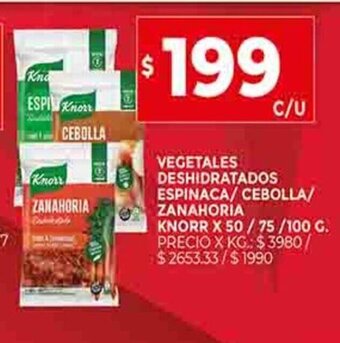 Supermercados DIA Vegetales Deshidratados Espinaca / Cebolla / Zanahoria Knorr x 50/75/100g oferta