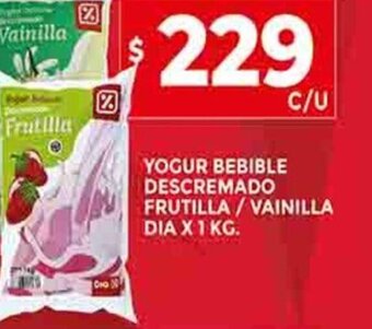Supermercados DIA Yogur Bebible Descremado Frutilla / Vainilla Dia x 1kg oferta