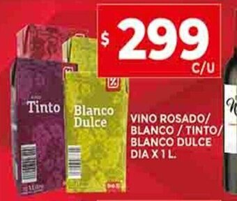 Supermercados DIA Vino Rosado / Blanco / Tinto / Blanco Dulce Dia x 1L oferta