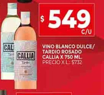 Supermercados DIA Vino Blanco Dulce / Tardio Rosado Callia x 750ml oferta