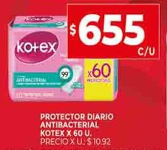 Supermercados DIA Protector Diario Antibacterial Kotex x 60u oferta