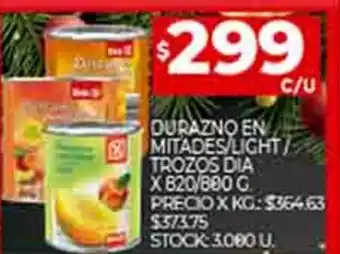 Supermercados DIA Durazno en Mitades / Light / Trozos Dia x 800/820g oferta