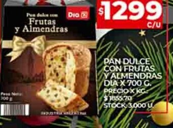 Supermercados DIA Pan Dulce Con Frutas Y Almendras Dia x 700g oferta