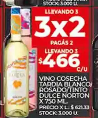 Supermercados DIA Vino Cosecha Tardia Blanco / Rosado / Tinto Dulce Norton x 750ml oferta