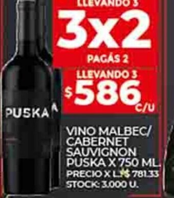 Supermercados DIA Vino Malbec / Cabernet Sauvignon Puska x 750ml oferta