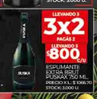 Supermercados DIA Espumante Extra Brut Puska x 750ml oferta