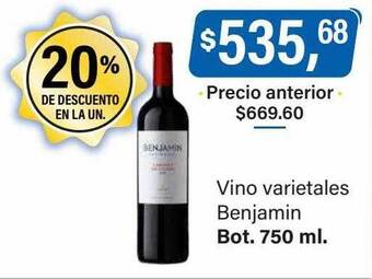 Supermercados Damesco Vino varietales benjamin 20% de descuento en la un oferta