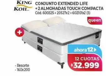 Naldo Lombardi King koil conjunto extended life + 2 almohadas touch compacta oferta