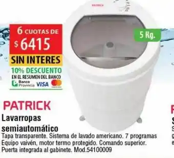 Lavarropas semiautomático patrick