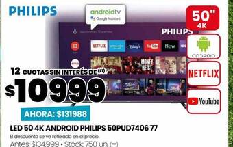 Changomas Led 50 4k android philips 50pud7406 77 oferta