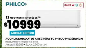 Changomas Acondicionador de aire 3400w fc philco phs32ha4cn oferta