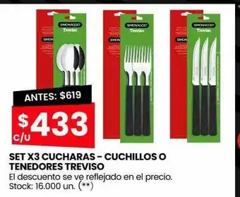 Changomas Set x3 cucharas - cuchillos o tenedores treviso oferta