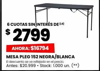 Changomas Mesa pleg 152 negra blanca oferta