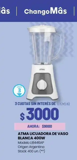 Changomas Atma licuadora de vaso blanca 400w oferta