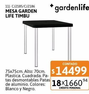 Cetrogar Mesa garden life timbu 75x75 negra patas metal oferta