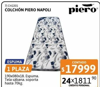 Cetrogar Colchón napoli 1 plaza 190x80x18 cm piero oferta