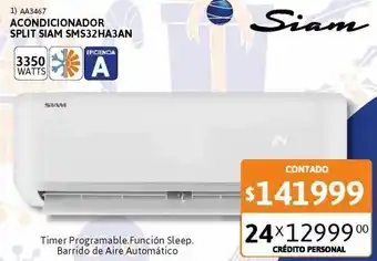 Cetrogar Aire acondicionado split sms32ha3an 3350w fc siam oferta