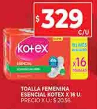 Supermercados DIA Toalla Femenina Esencial Kotex x 16u oferta