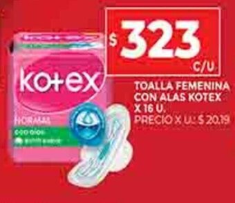 Supermercados DIA Toalla Femenina Con Alas Kotex x 16u oferta