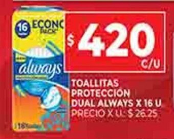 Supermercados DIA Toallitas Protección Dual Always x 16u oferta