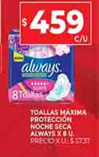 Supermercados DIA Toallas Máxima Proteccion Noche Seca Always x 8u oferta