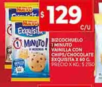 Supermercados DIA Bizcochuelo 1 Minuto Vainilla Con Chips / Chocolate Exquisita x 60g oferta