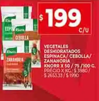 Supermercados DIA Vegetales Deshidratado Espinaca / Cebolla / Zanahoria Knorr x 50/ 100g oferta