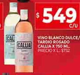 Supermercados DIA Vino Blanco Dulce / Tardio Rosado Callia x 750ml oferta